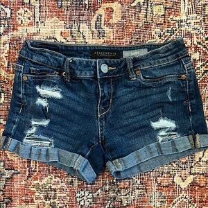 Aeropostale Juniors Distressed Jean Shorts - Dark Blue